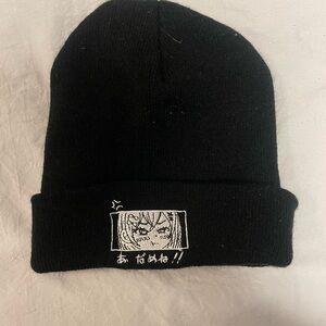 Anime Embroidered Black Beanie